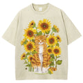 Sunflower Cat Unisex Vintage Washed Tee
