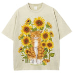 Sunflower Cat Unisex Vintage Washed Tee