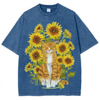Sunflower Cat Unisex Vintage Washed Tee