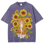 Sunflower Cat Unisex Vintage Washed Tee