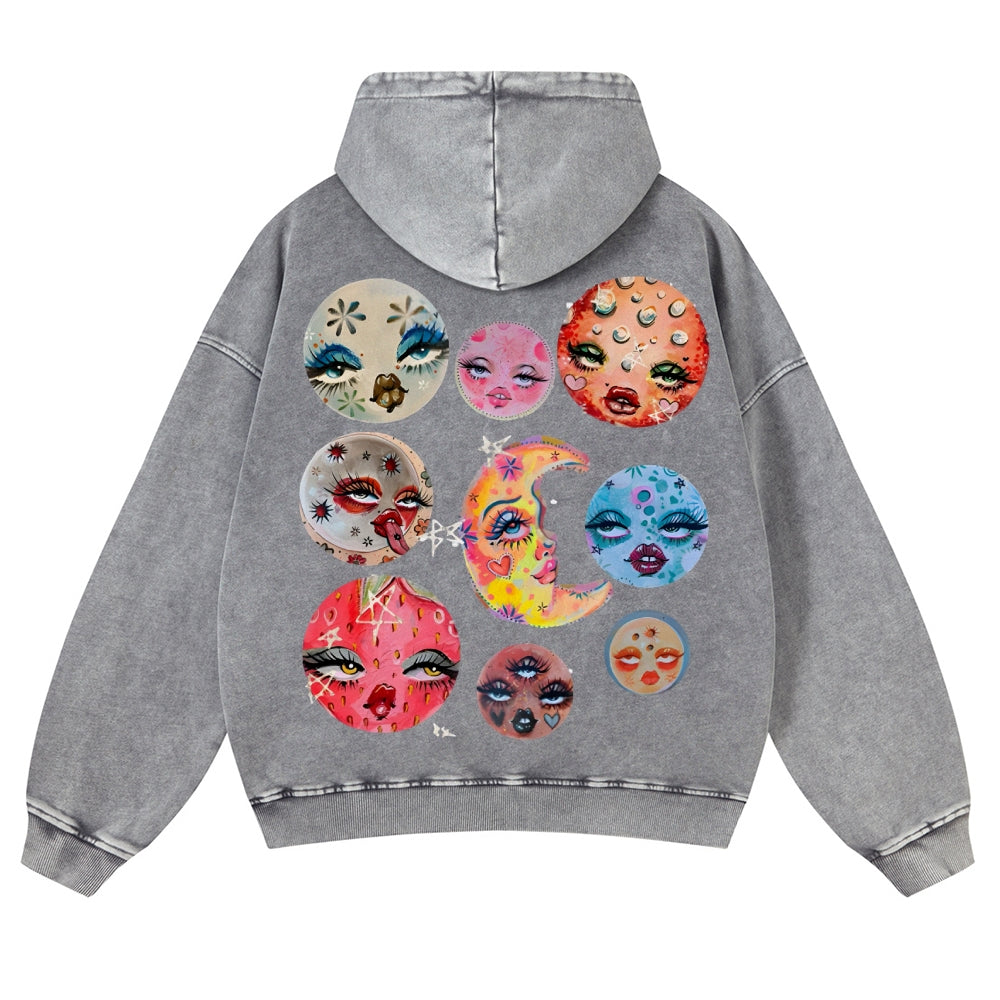 Sun And Moon Casual Washed Hoodie