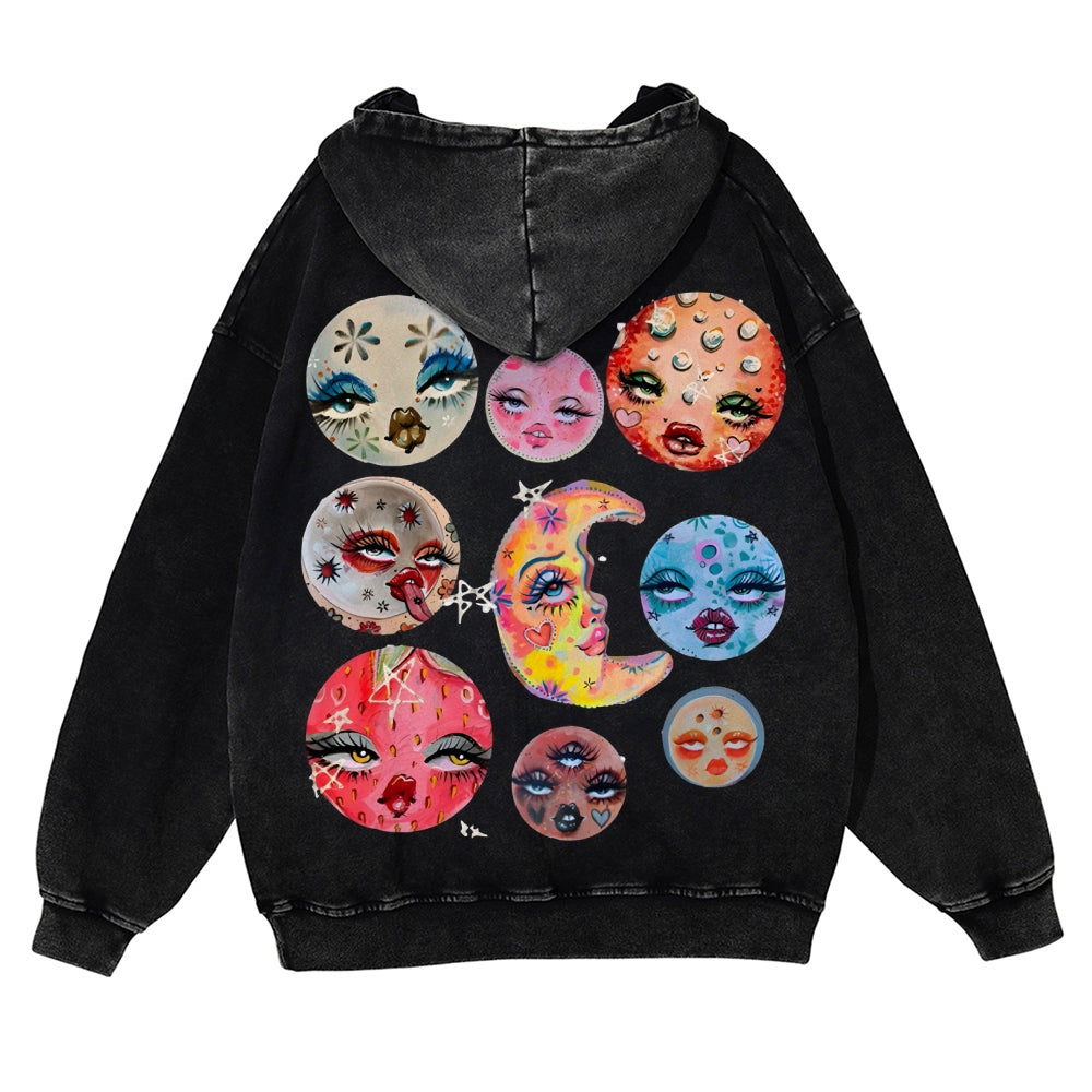 Sun And Moon Casual Washed Hoodie