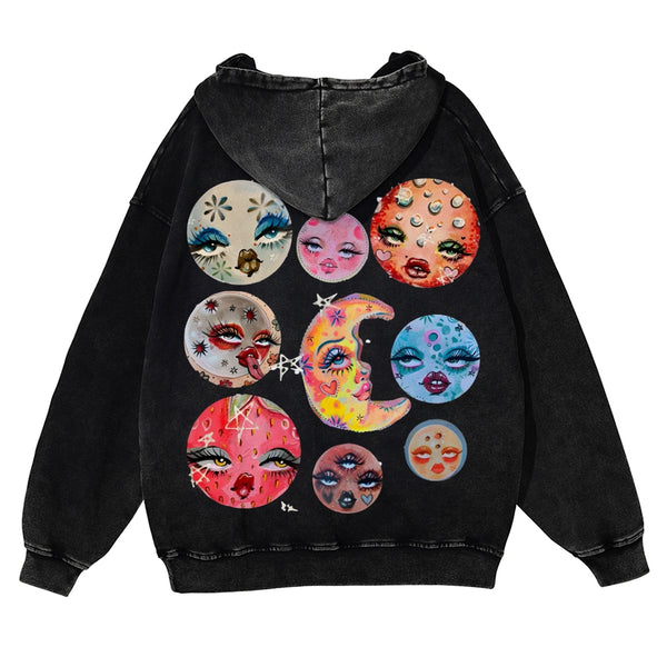 Sun And Moon Casual Washed Hoodie