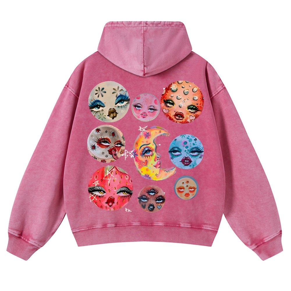 Sun And Moon Casual Washed Hoodie