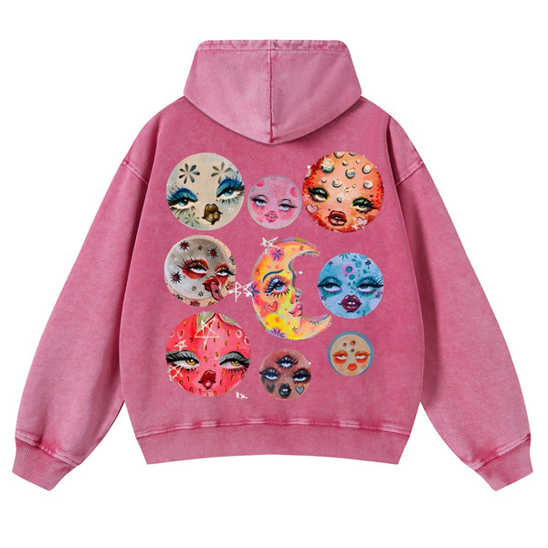 Sun And Moon Casual Washed Hoodie