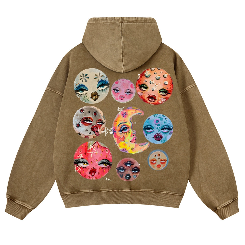 Sun And Moon Casual Washed Hoodie