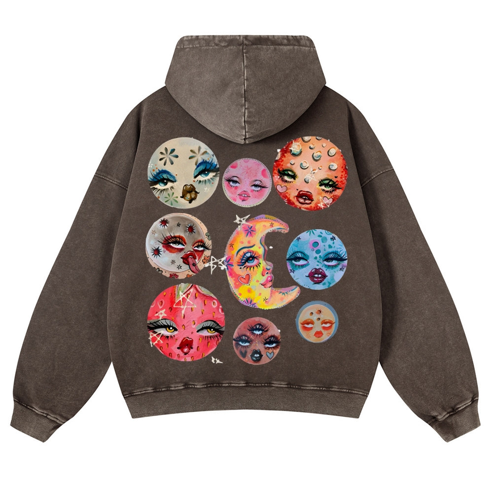 Sun And Moon Casual Washed Hoodie