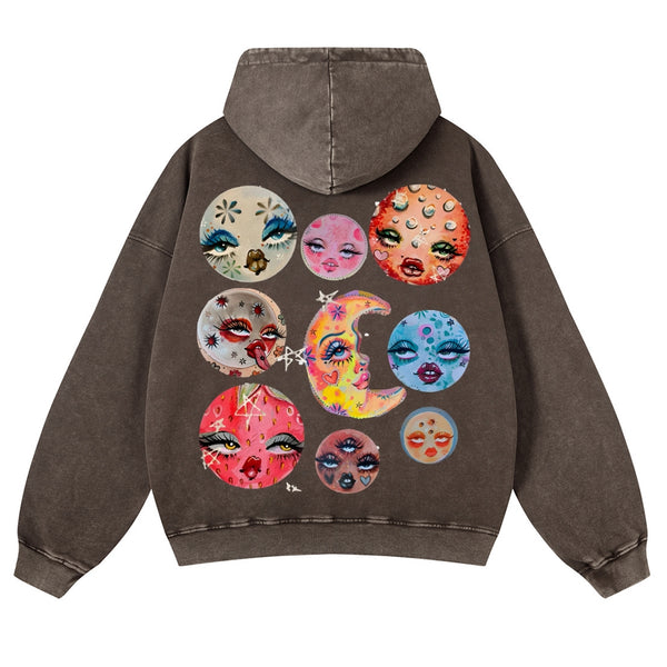 Sun And Moon Casual Washed Hoodie