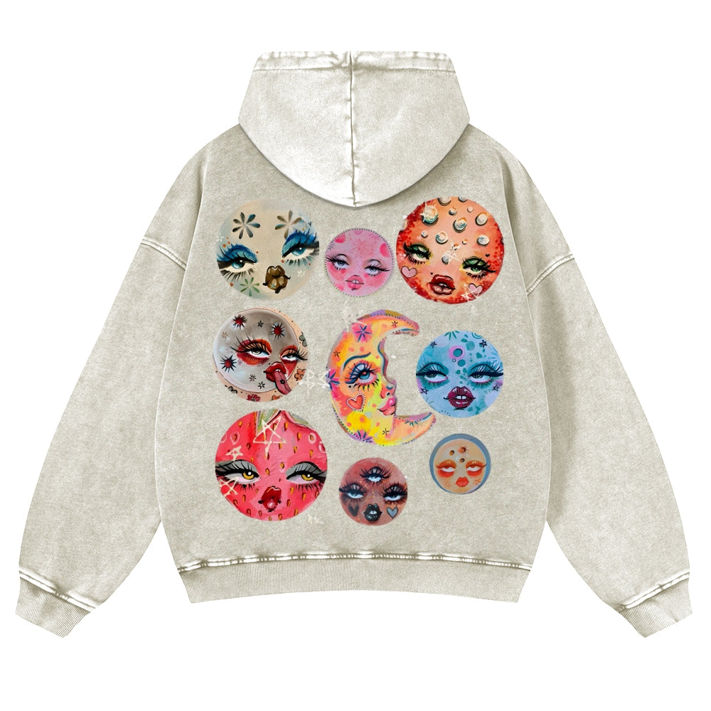 Sun And Moon Casual Washed Hoodie