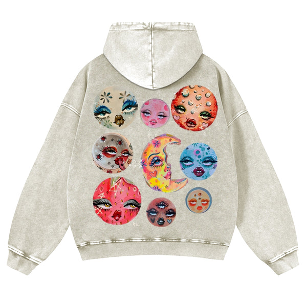 Sun And Moon Casual Washed Hoodie
