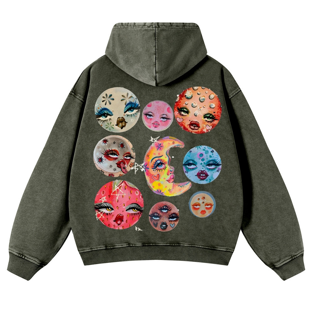 Sun And Moon Casual Washed Hoodie