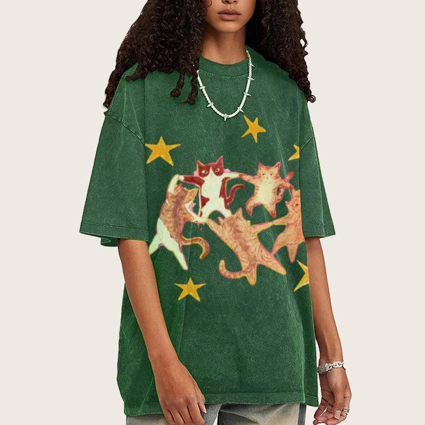 Five Cats Unisex Vintage Washed Tee