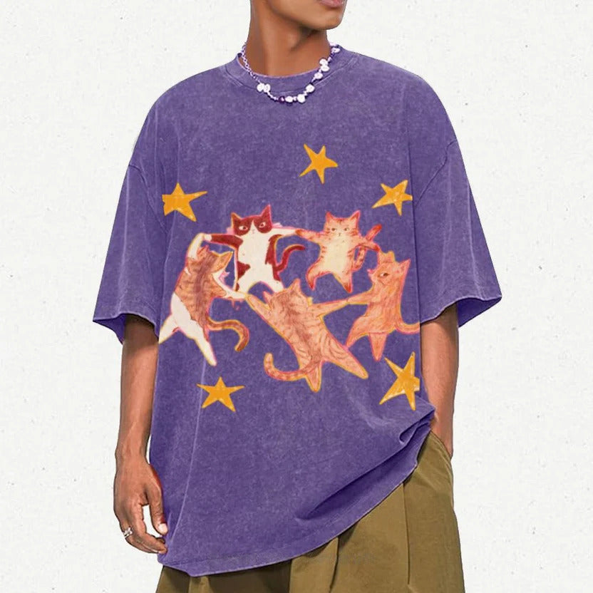 Five Cats Unisex Vintage Washed Tee