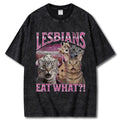 Playful Cat Meme Lesbian Surprise Unisex Vintage Washed Tee