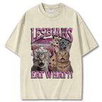 Playful Cat Meme Lesbian Surprise Unisex Vintage Washed Tee