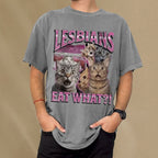 Playful Cat Meme Lesbian Surprise Unisex Vintage Washed Tee