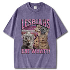Playful Cat Meme Lesbian Surprise Unisex Vintage Washed Tee