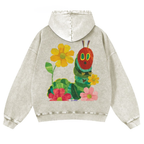 Caterpillar and Flower Collage Casual Washed Hoodie