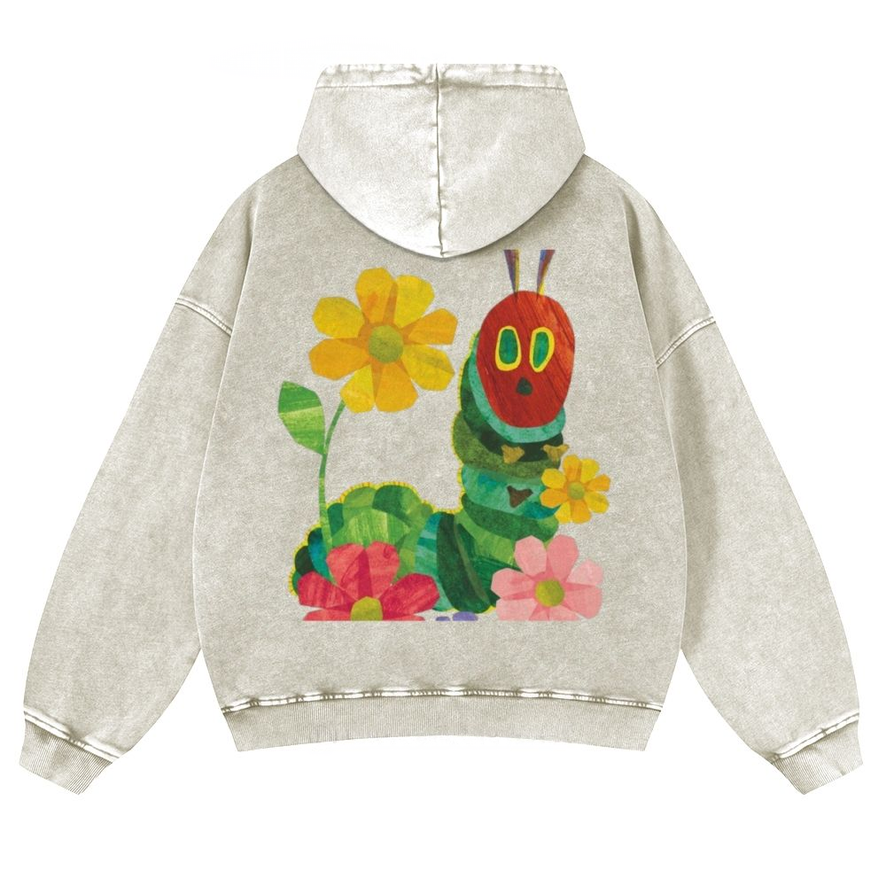 Caterpillar and Flower Collage Casual Washed Hoodie