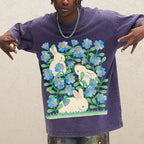 Rabbit In Green Leaves Unisex Vintage Washed Tee
