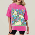 Rabbit In Green Leaves Unisex Vintage Washed Tee