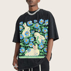 Rabbit In Green Leaves Unisex Vintage Washed Tee