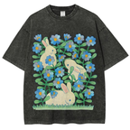 Rabbit In Green Leaves Unisex Vintage Washed Tee