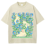 Rabbit In Green Leaves Unisex Vintage Washed Tee