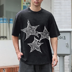 Trendy Geometric Star Print Unisex Vintage Washed Tee