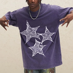 Trendy Geometric Star Print Unisex Vintage Washed Tee