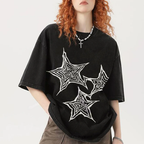 Trendy Geometric Star Print Unisex Vintage Washed Tee