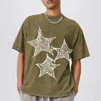 Trendy Geometric Star Print Unisex Vintage Washed Tee