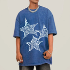 Trendy Geometric Star Print Unisex Vintage Washed Tee