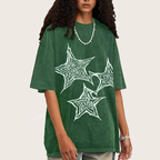Trendy Geometric Star Print Unisex Vintage Washed Tee