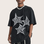 Trendy Geometric Star Print Unisex Vintage Washed Tee
