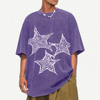 Trendy Geometric Star Print Unisex Vintage Washed Tee