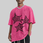 Trendy Geometric Star Print Unisex Vintage Washed Tee