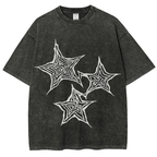 Trendy Geometric Star Print Unisex Vintage Washed Tee