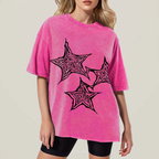 Trendy Geometric Star Print Unisex Vintage Washed Tee