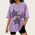 Trendy Geometric Star Print Unisex Vintage Washed Tee