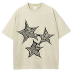 Trendy Geometric Star Print Unisex Vintage Washed Tee