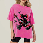 Black Cat Wearing Red Headphones Unisex Vintage Washed Tee