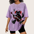 Black Cat Wearing Red Headphones Unisex Vintage Washed Tee