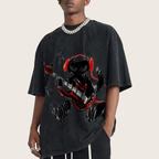 Black Cat Wearing Red Headphones Unisex Vintage Washed Tee