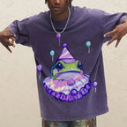 Purple Flowers Unisex Vintage Washed Tee