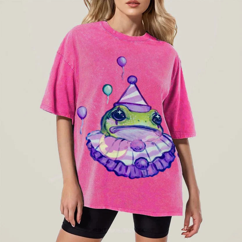 Purple Clown Frog Unisex Vintage Washed Tee