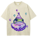 Purple Clown Frog Unisex Vintage Washed Tee