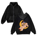Clown on the Moon Unisex Washed Cotton Zip Up Hoodie