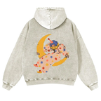Clown on the Moon Unisex Washed Cotton Zip Up Hoodie