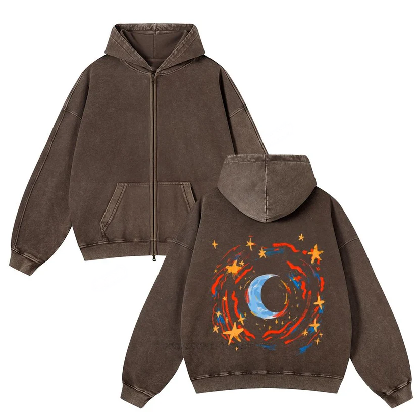 The Cosmic Rush Unisex Washed Cotton Zip Up Hoodie